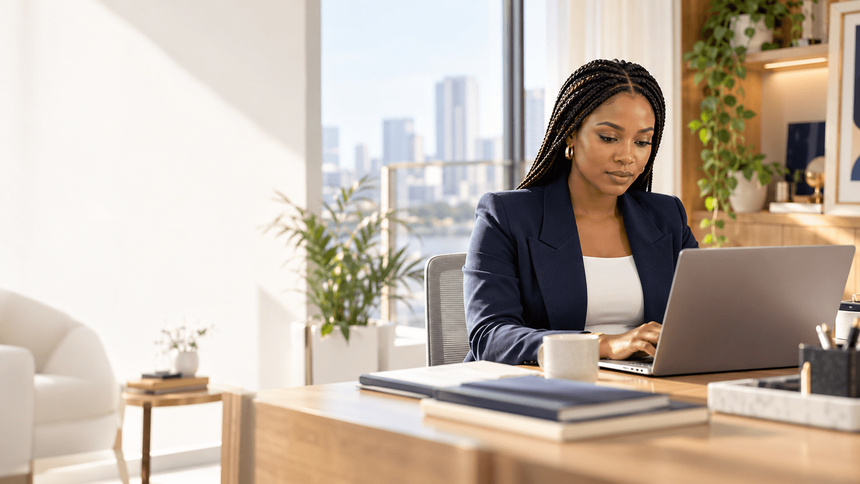 Pukena Verify analyst reviewing evidence in a contemporary Lagos workspace